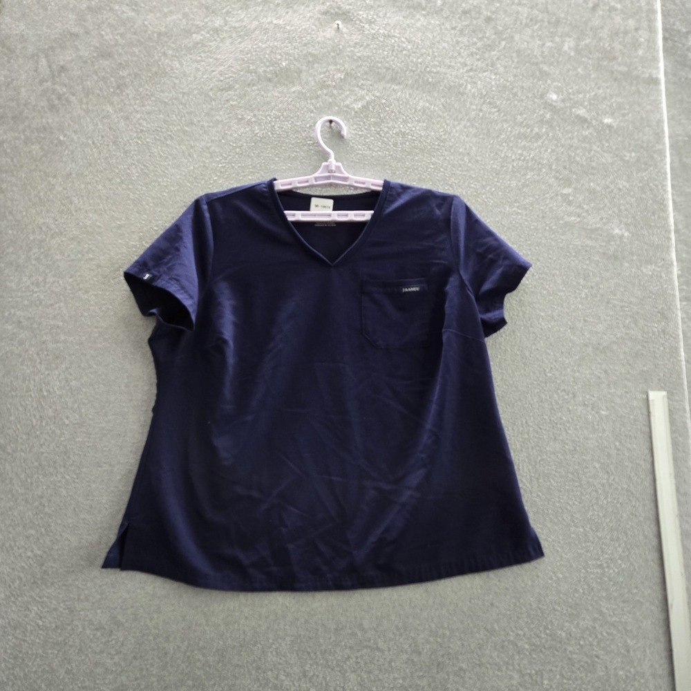 Jaanuu Women Scrub Top 1X Navy Pocket PO#419‎ Short Sleeve